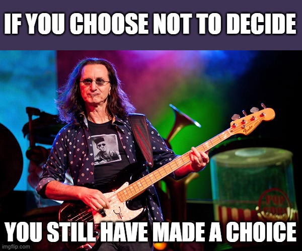 Geddy Lee | IF YOU CHOOSE NOT TO DECIDE YOU STILL HAVE MADE A CHOICE | image tagged in geddy lee | made w/ Imgflip meme maker