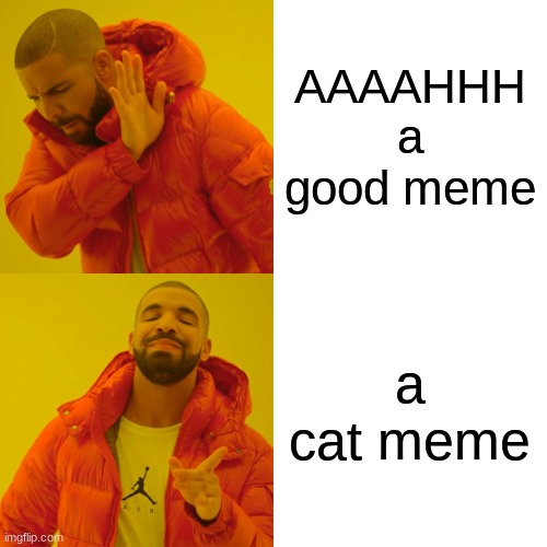 Drake Hotline Bling | AAAAHHH a good meme; a cat meme | image tagged in memes,drake hotline bling,cats | made w/ Imgflip meme maker