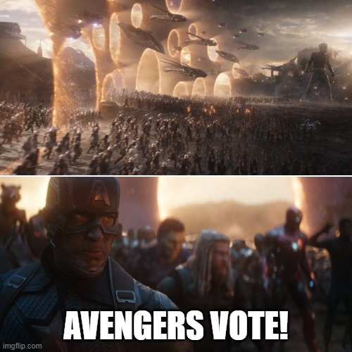 If you don't use your democracy, you lose it. | AVENGERS VOTE! | image tagged in avengers endgame portals | made w/ Imgflip meme maker