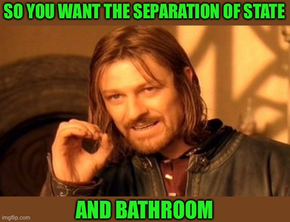 One Does Not Simply Meme | SO YOU WANT THE SEPARATION OF STATE AND BATHROOM | image tagged in memes,one does not simply | made w/ Imgflip meme maker