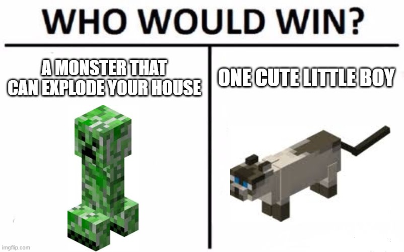Who Would Win? Meme | A MONSTER THAT CAN EXPLODE YOUR HOUSE; ONE CUTE LITTLE BOY | image tagged in memes,who would win,minecraft,minecraft creeper | made w/ Imgflip meme maker