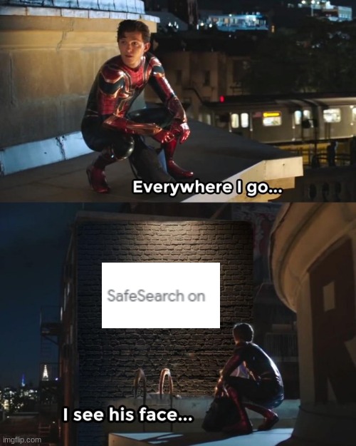 SafeSearch  be like: | image tagged in everywhere i go i see his face,funny,memes,funny memes,internet | made w/ Imgflip meme maker