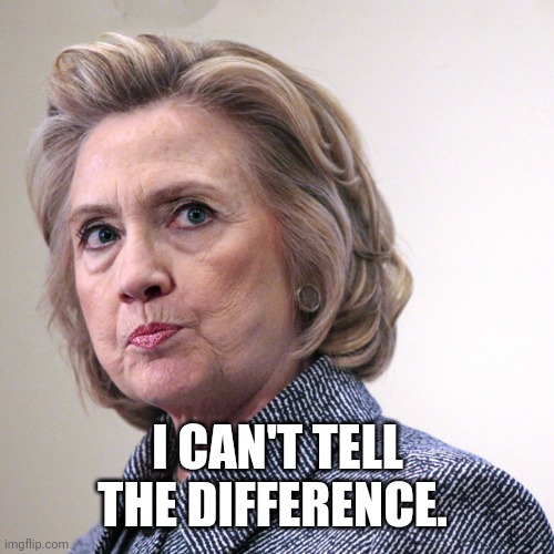 hillary clinton pissed | I CAN'T TELL THE DIFFERENCE. | image tagged in hillary clinton pissed | made w/ Imgflip meme maker