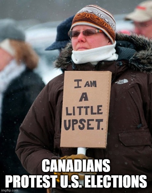 Canadians Protest U.S. Elections | CANADIANS PROTEST U.S. ELECTIONS | image tagged in canadian protest,2020 elections,protesters,canada | made w/ Imgflip meme maker