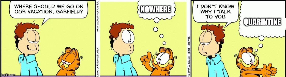 Garfield comic vacation | NOWHERE; QUARINTINE | image tagged in garfield comic vacation | made w/ Imgflip meme maker