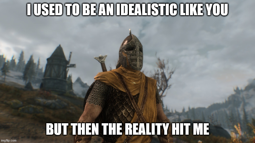 I USED TO BE AN IDEALISTIC LIKE YOU BUT THEN THE REALITY HIT ME | made w/ Imgflip meme maker