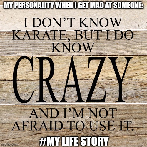 LOL...this happens all the time....XD | MY PERSONALITY WHEN I GET MAD AT SOMEONE:; #MY LIFE STORY | image tagged in humor,idk,xd,crazy,karate,lmao | made w/ Imgflip meme maker