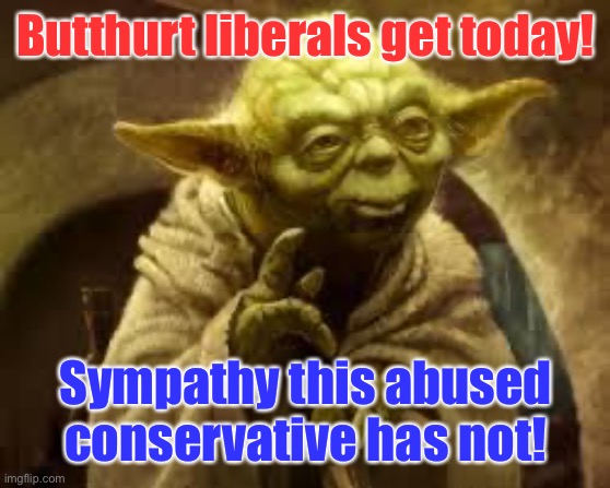 yoda | Butthurt liberals get today! Sympathy this abused conservative has not! | image tagged in yoda | made w/ Imgflip meme maker