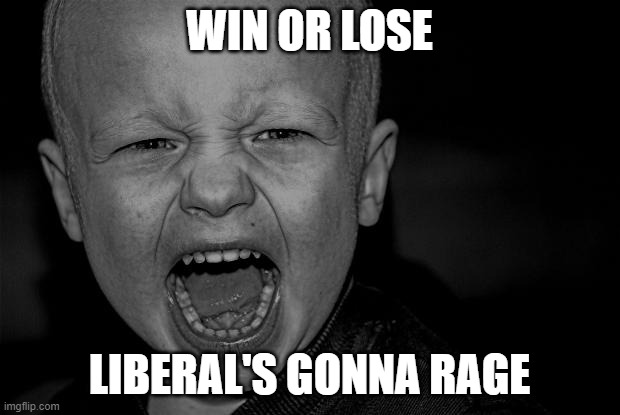 Good ol' insufferable liberals. | WIN OR LOSE; LIBERAL'S GONNA RAGE | image tagged in anger rage scream shout irritation frustration annoyance,liberals,election 2020 | made w/ Imgflip meme maker