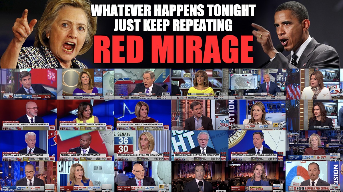 Talking points have been delivered to the Mockingbird Media | WHATEVER HAPPENS TONIGHT
JUST KEEP REPEATING; RED MIRAGE | image tagged in election 2020,trump 2020,biden 2020 | made w/ Imgflip meme maker