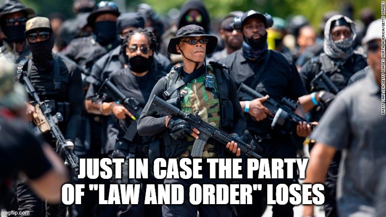 Just in case | JUST IN CASE THE PARTY OF "LAW AND ORDER" LOSES | image tagged in nfac,armed,black | made w/ Imgflip meme maker