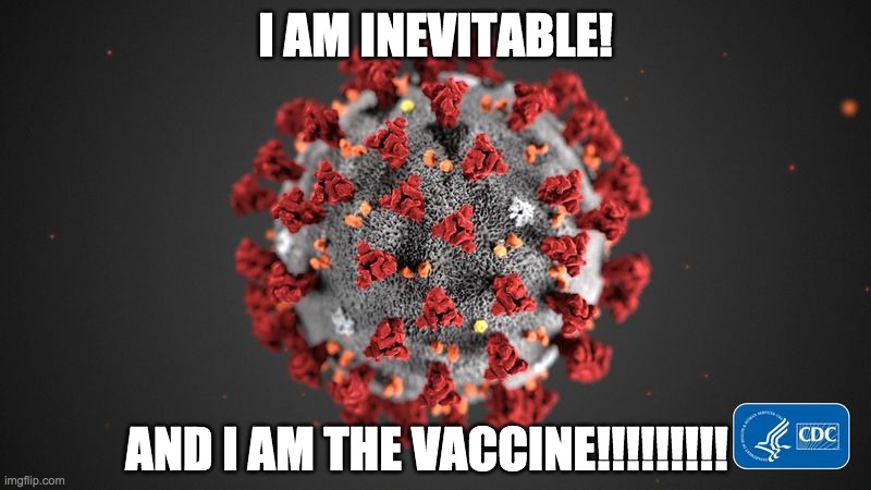 Covid 19 | I AM INEVITABLE! AND I AM THE VACCINE!!!!!!!!! | image tagged in covid 19 | made w/ Imgflip meme maker