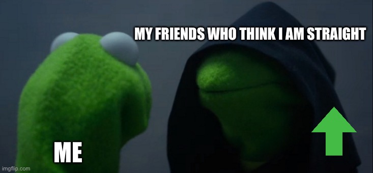 Evil Kermit Meme | MY FRIENDS WHO THINK I AM STRAIGHT; ME | image tagged in memes,evil kermit | made w/ Imgflip meme maker