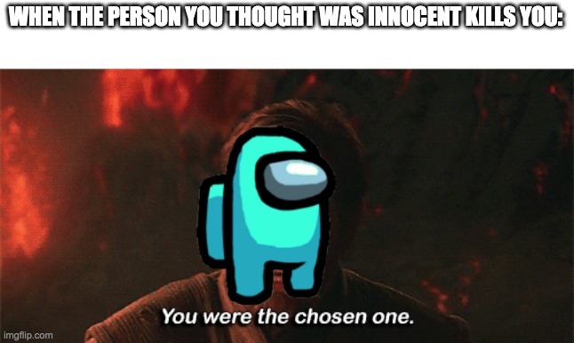 bleh | WHEN THE PERSON YOU THOUGHT WAS INNOCENT KILLS YOU: | image tagged in you were the chosen one | made w/ Imgflip meme maker