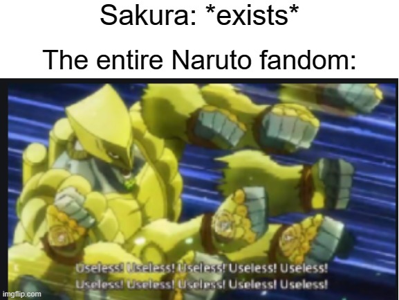 Sakura: *exists*; The entire Naruto fandom: | made w/ Imgflip meme maker