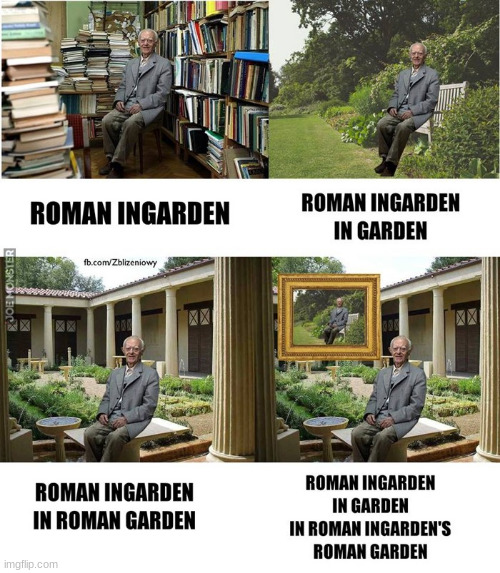 A philosopher Roman Ingarden in roman garden. | image tagged in philosopher garden | made w/ Imgflip meme maker