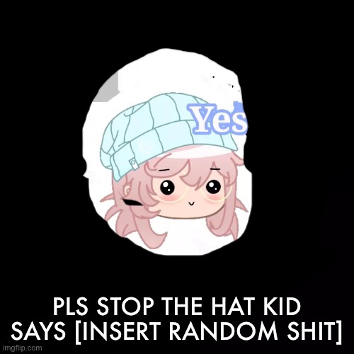 Yes pls | PLS STOP THE HAT KID SAYS [INSERT RANDOM SHIT] | image tagged in yes pls | made w/ Imgflip meme maker