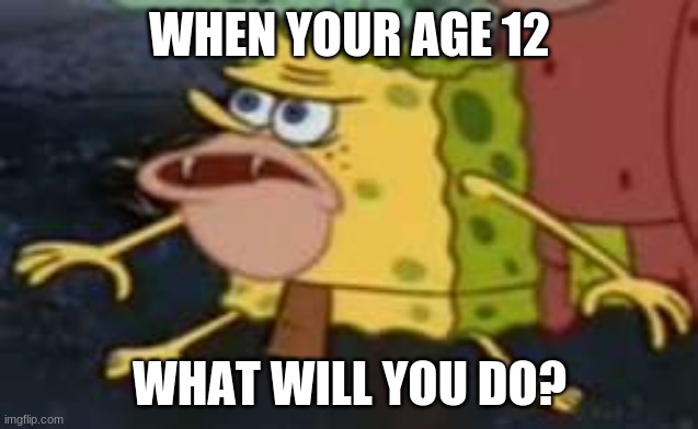 when your age 12 | WHEN YOUR AGE 12; WHAT WILL YOU DO? | image tagged in when your age 12 | made w/ Imgflip meme maker