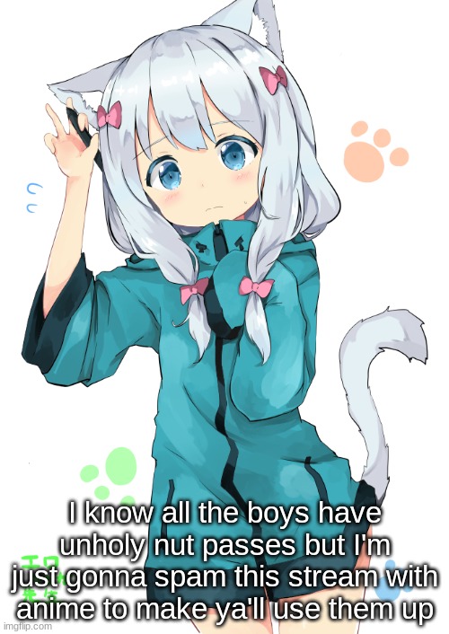 I know all the boys have unholy nut passes but I'm just gonna spam this stream with anime to make ya'll use them up | made w/ Imgflip meme maker