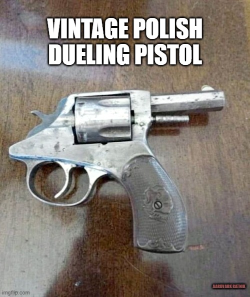 Duel yourself |  VINTAGE POLISH DUELING PISTOL; AARDVARK RATNIK | image tagged in polish pistol,funny memes,guns,bad pun polandball | made w/ Imgflip meme maker