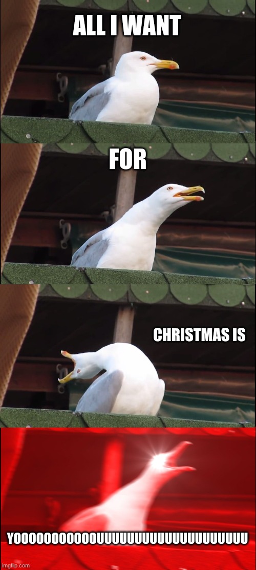 Inhaling Seagull Meme | ALL I WANT FOR CHRISTMAS IS YOOOOOOOOOOOUUUUUUUUUUUUUUUUUUUU | image tagged in memes,inhaling seagull | made w/ Imgflip meme maker