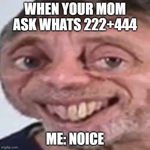 NOICE MOM | WHEN YOUR MOM ASK WHATS 222+444; ME: NOICE | image tagged in noice,fyp | made w/ Imgflip meme maker