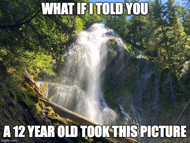 it is true | WHAT IF I TOLD YOU; A 12 YEAR OLD TOOK THIS PICTURE | image tagged in waterfall,beautiful | made w/ Imgflip meme maker