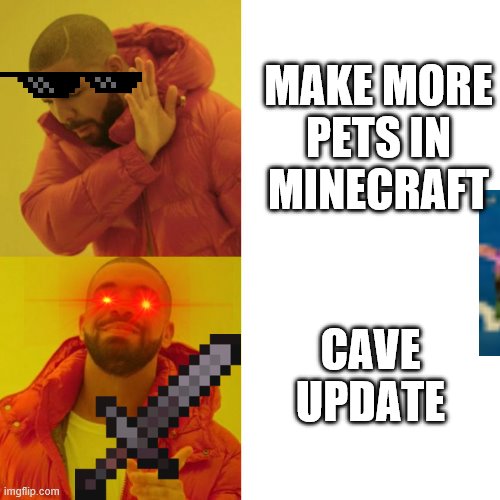 Make pets | MAKE MORE PETS IN MINECRAFT; CAVE UPDATE | image tagged in drake blank | made w/ Imgflip meme maker