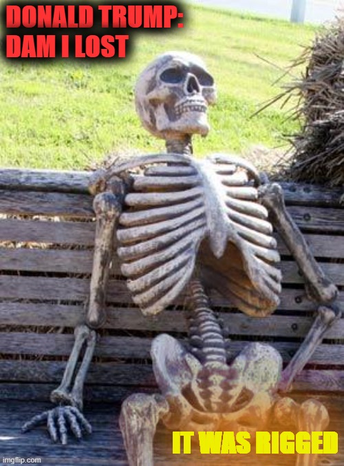 Waiting Skeleton Meme | DONALD TRUMP: DAM I LOST; IT WAS RIGGED | image tagged in memes,waiting skeleton | made w/ Imgflip meme maker