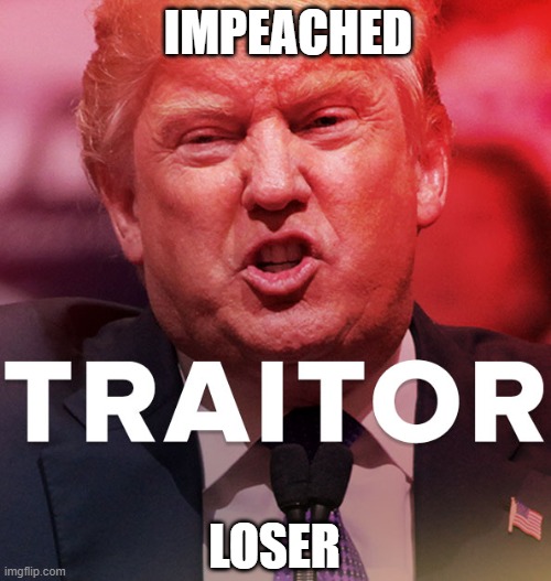 Trump Get the Hell Out | IMPEACHED; LOSER | image tagged in traitor,loser,impeached,go to jail,psychopath,murderer | made w/ Imgflip meme maker
