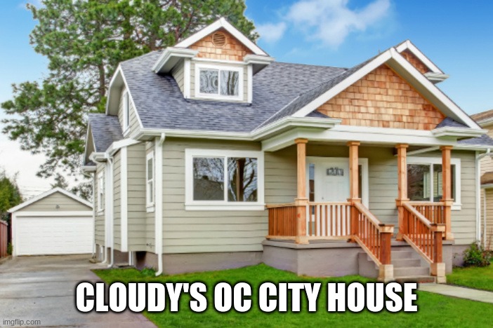 Cloudy: Cool. I get my own place! :D |  CLOUDY'S OC CITY HOUSE | image tagged in cloudy fox,house | made w/ Imgflip meme maker
