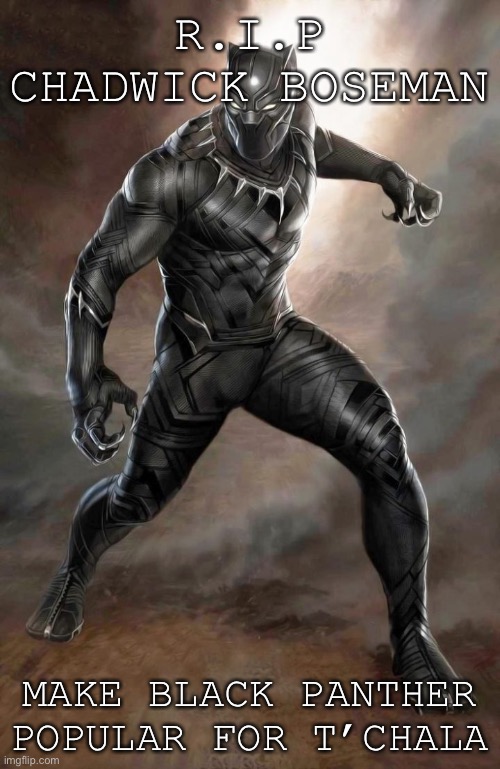 In Memory of Chadwick Boseman | R.I.P CHADWICK BOSEMAN; MAKE BLACK PANTHER POPULAR FOR T’CHALA | image tagged in upvote,share | made w/ Imgflip meme maker