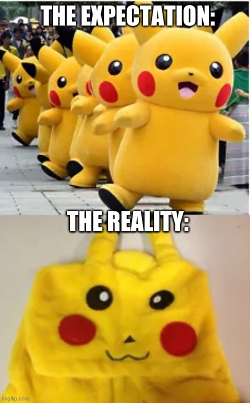 pika.. PIKA PiKaCh-poo | THE EXPECTATION:; THE REALITY: | image tagged in pikachu | made w/ Imgflip meme maker
