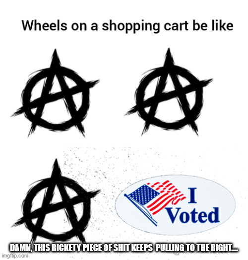 DAMN, THIS RICKETY PIECE OF SHIT KEEPS  PULLING TO THE RIGHT.... | image tagged in voting | made w/ Imgflip meme maker