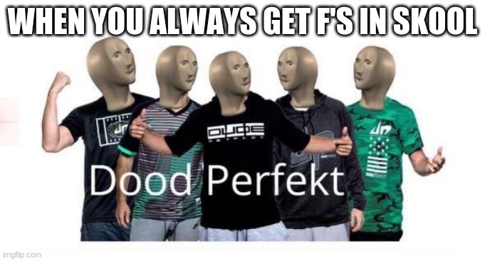 dood perfekt in skool | WHEN YOU ALWAYS GET F'S IN SKOOL | image tagged in dood perfekt | made w/ Imgflip meme maker