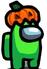 lime crewmate with pumpkin hat Meme Template