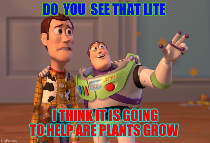 X, X Everywhere | DO  YOU  SEE THAT LITE; I THINK IT IS GOING TO HELP ARE PLANTS GROW | image tagged in memes,x x everywhere | made w/ Imgflip meme maker