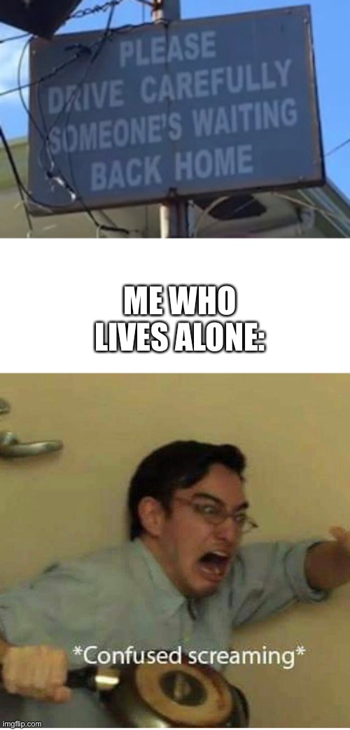 ME WHO LIVES ALONE: | image tagged in confused screaming | made w/ Imgflip meme maker