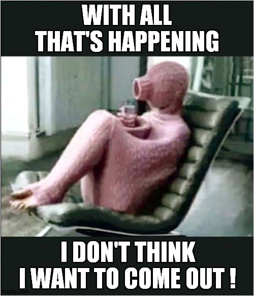 Not Going Out ! | WITH ALL THAT'S HAPPENING; I DON'T THINK I WANT TO COME OUT ! | image tagged in fun,self isolation | made w/ Imgflip meme maker