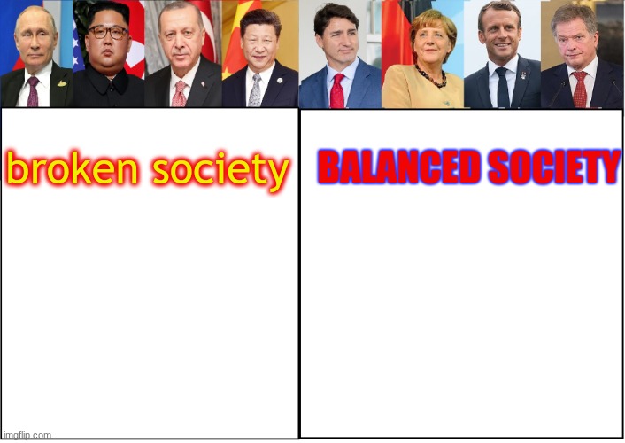 communism vs social democracy | broken society BALANCED SOCIETY | image tagged in communism vs social democracy | made w/ Imgflip meme maker