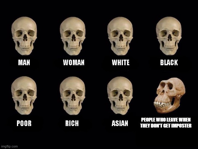 empty skulls of truth | PEOPLE WHO LEAVE WHEN THEY DON'T GET IMPOSTER | image tagged in empty skulls of truth,among us | made w/ Imgflip meme maker
