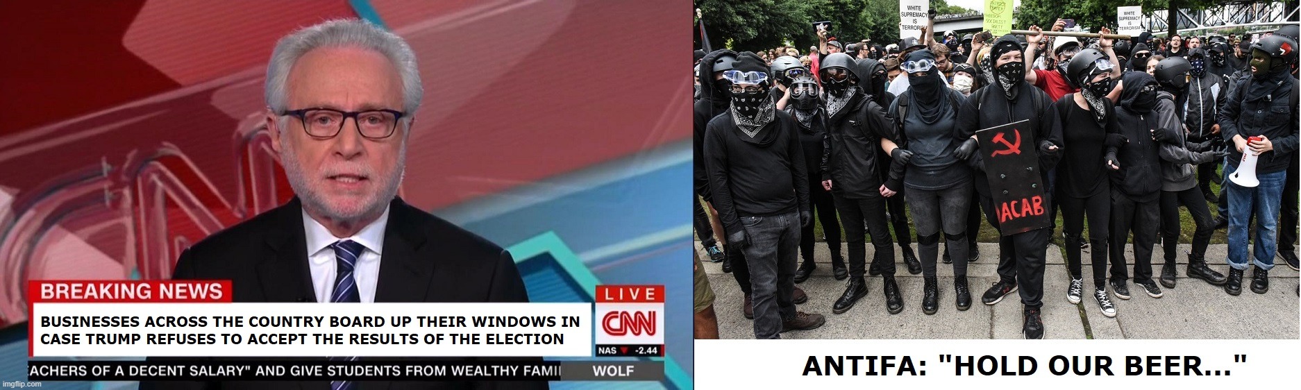 CNN believes the American public is ignorant enough to believe riots would be Trump's fault (sure, his fault only by WINNING!!!) | image tagged in trump landslide 2020,donald trump,trump,antifa | made w/ Imgflip meme maker