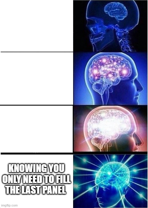 My first Meme, hope you like it | KNOWING YOU ONLY NEED TO FILL THE LAST PANEL | image tagged in memes,expanding brain | made w/ Imgflip meme maker