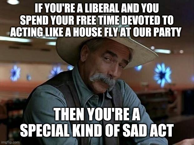 special kind of stupid | IF YOU'RE A LIBERAL AND YOU SPEND YOUR FREE TIME DEVOTED TO ACTING LIKE A HOUSE FLY AT OUR PARTY THEN YOU'RE A SPECIAL KIND OF SAD ACT | image tagged in special kind of stupid | made w/ Imgflip meme maker