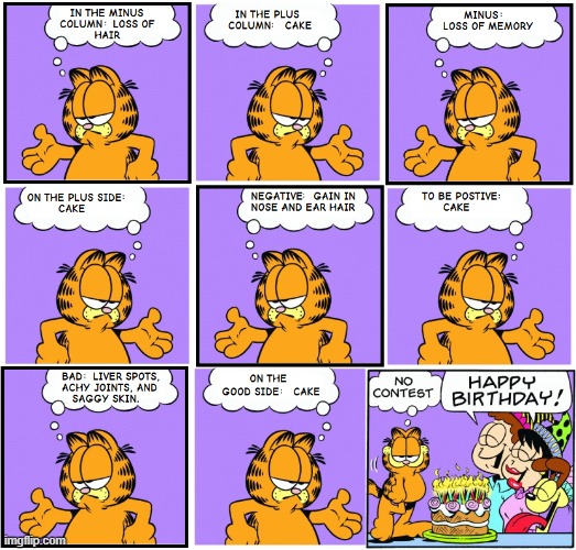Garfield Plus Slightly Better Pacing (sorry for the hiatus, i somehow got signed out) | image tagged in comics/cartoons,garfield,birthday cake,happy birthday,square root of minus garfield | made w/ Imgflip meme maker
