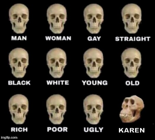 karen | KAREN | image tagged in idiot skull,karen | made w/ Imgflip meme maker