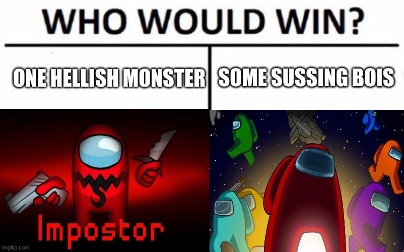 So who wins? | SOME SUSSING BOIS; ONE HELLISH MONSTER | made w/ Imgflip meme maker