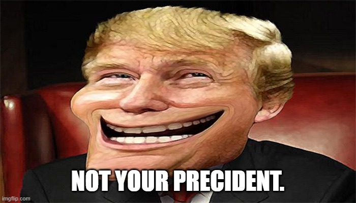 trump troll face | NOT YOUR PRECIDENT. | image tagged in trump troll face | made w/ Imgflip meme maker