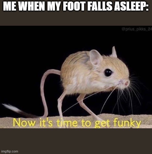 Pins and Needles | ME WHEN MY FOOT FALLS ASLEEP: | image tagged in now it s time to get funky | made w/ Imgflip meme maker