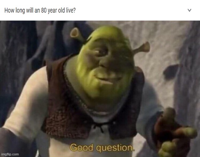 How old will an 80 year old get? | image tagged in shrek good question | made w/ Imgflip meme maker